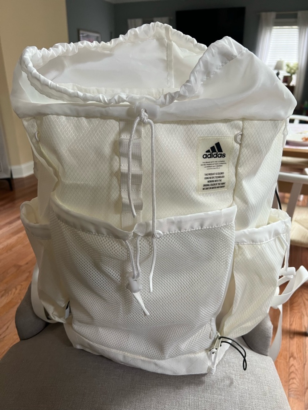 adidas White Drawstring Roll-Top Backpack
